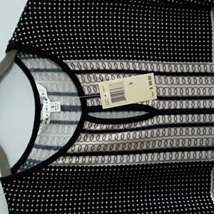 NWT Max Studio Keyhole Jersey Tunic - Black/Tan/Lt Gray  Size S